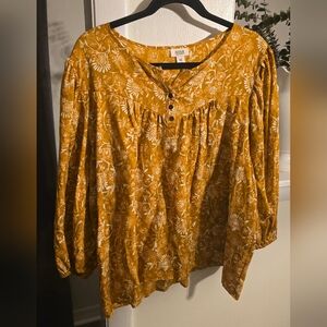 A.N.A Floral Peasant Blouse - Mustard Yellow
